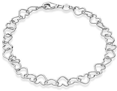 Miabella 925 Sterling Silver Italian 5mm Heart Link Chain Bracelet for Women, Made in Italy (Length 6.5 Inches)