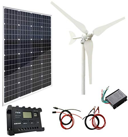 AUECOOR 220W Solar Wind Hybrid System Kit: 100W Wind Turbine Generator+ 120W Mono Solar Panel +Accessories for RV, Camping, Boat, Caravans, Motorhome