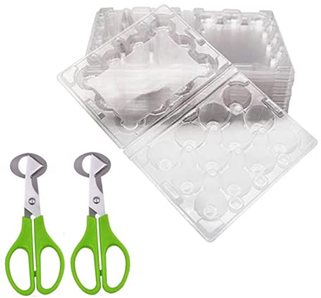 Packung mit 25 Wachteleierkartons, kleine Eierspenderhalter, Kunststoff-Eierschutzbox und 2 Stück Edelstahl-Wachteleierschneider, Schere, Taube, Vogel, Wachteleierschneider, Öffner