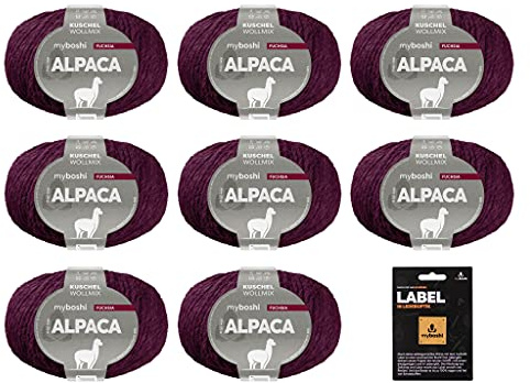 myboshi Alpaca-Wolle inkl. original Label in Lederoptik, zum Häkeln/Stricken, temperaturregulierend, angenehm weich, für Damenoberbekleidung Rosa (Fuchsia), 8 Knäuel