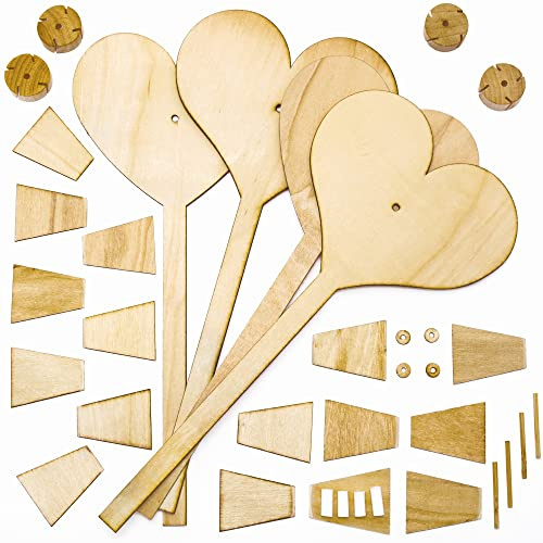 Baker Ross Herz Windmühle Holz Bastelset - 4er Pack, Windrädchen Basteln für Kinder am Valentinstag (FC444)