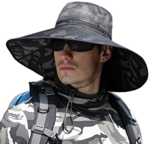 Herrenhut Sommerhut Outdoor Sonnenschutz Sonnenhut Angelmütze Big Brim Sonnenblende Fischerhut UV Angeln
