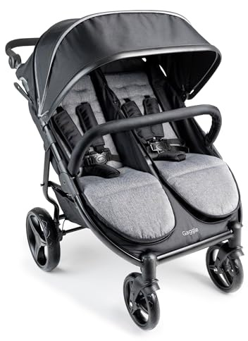 GAGGLE Roadster Kinderwagen für 2 Kinder / Zwillinge | Buggy faltbar mit Sonnenschutz und verstellbarem Gurt in Schwarz | 2er Kinderbuggy klappbar für Kinder von 6 Monaten bis 4 Jahre