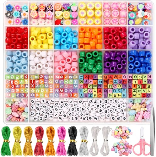 cridoz Perlenarmband-Bastelset, Perlen-Sets für Armbänder mit Pony-Perlen, Polymer-Frucht-Ton-Perlen, Charm-Perlen, Buchstabenperlen für Armbänder und Schmuckherstellung