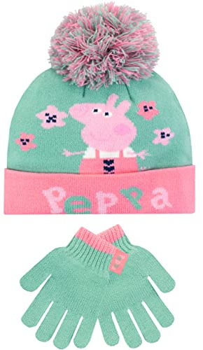 Peppa Pig Kinder Wintermütze und Handschuhe Set Grün One Size