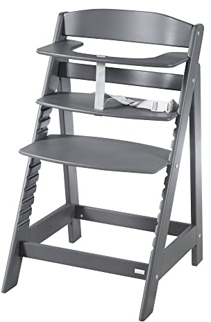 roba Babyhochstuhl Sit Up Flex - Mitwachsender Hochstuhl aus Holz - Verstellbarer Kinderhochstuhl mit Schrittgurt - ab 6 Monaten bis 70 kg - Anthrazit