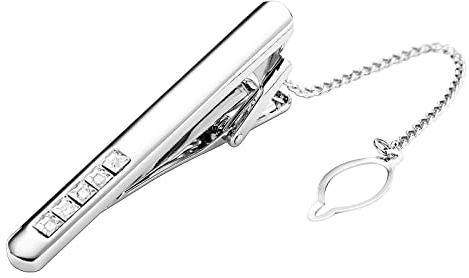 Stfery Krawattennadel Vintage, Krawattenklammer Frau Edelstahl Rechteck Silber Weiss Tie Clip 5.7CM Zirkonia Schmuck Geschenke
