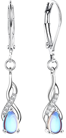 KRFY 925 Silber Ohrringe für Damen Regenbogen Mondstein Zirkonia Creolen Ohrringe Hängend Silber 925 Leverback Mondstein CZ Infinity Hängende Ohrringe Schmuck für Frauen Mädchen