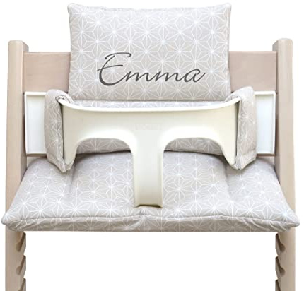 Blausberg Baby - Sitzkissen Set kompatibel mit Tripp Trapp® Stokke Hochstuhl Sitzkissen mit Name personalisiert – abwaschbar – Oeko-Tex Baumwolle, 6 cm Sitzpolster Happy Star Beige