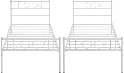 Yaheetech 2 Unidades Marco Metal Cama Individual con Espacio Almacenamiento Bajo Marco Altura del Suelo 32 cm para Colchón de 90 x 190 cm Blanco