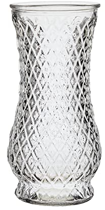Wrenbury Textured Tulip Vase - Glass Patterned Clear Waisted Vase in a Traditional Design - Display Tulips with Ease with this Classic Table Centrepiece- 22cm