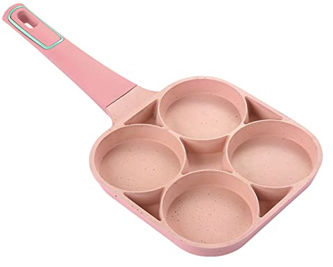 Poêle à 4 Omelettes, Fond Plat 4 Trous Poêle à Frire en Aluminium Antiadhésive pour Restaurant (Rose)