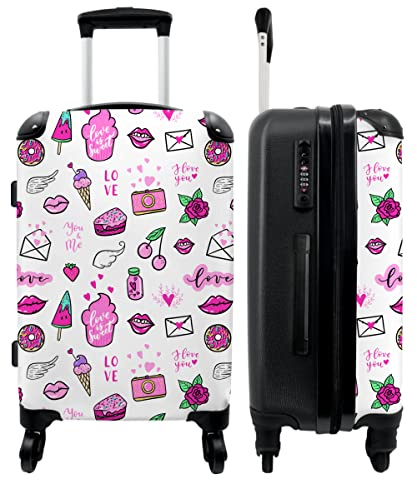 NoBoringSuitcases.com® Kindertrolley Mädchen Reisekoffer mit Rollen Carry on Luggage Koffer Kinder - EIS - Rosa - Muster - 67x43x25cm