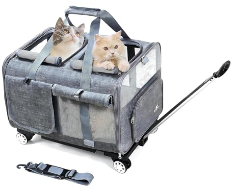 BEAUTYMONKEY.K Katzen-Trolley für 2 Katzen - Transportbox mit Rädern für Tierarzt- und Autoreisen (55x44x33cm)