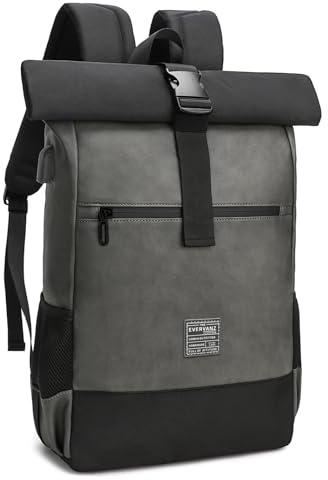 EverVanz Sacs à Dos Homme/Femme pour Ordinateur Portable 17 pouces - Imperméable- port de charge USB - Zip d’Accès Rapide - Roll Top - Résistant à l'eau - Loisirs/Affaire/Scolaire/Voyage/Randonnée