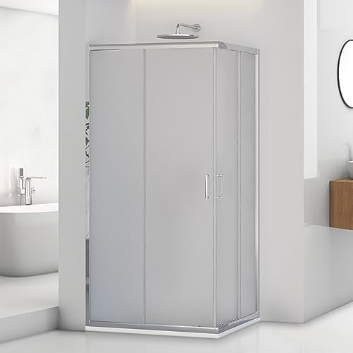 Box doccia angolare 80x120 cm in vetro stampato H 195 cm, 2 porte scorrevoli con profilo cromato e installazione reversibile, Tay