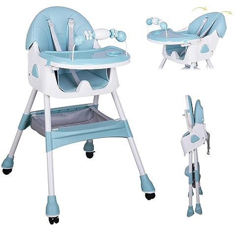 Chaise Haute Bébé Évolutive, Chaise de Nourriture Bebe Pliable, pour Bébé Ergonomique, Confortable, Inclinable, Pliable, avec Hauteur Réglable, Repose-Pieds, Plateau Amovible, 6 Mois - 3 Ans