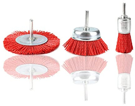 Tuabyem 3 Piece Nylon Filament Abrasive Wire Brush Wheel & Cup Brush Set with 1/4 Inch for Removal of Rust/Corrosion/Paint