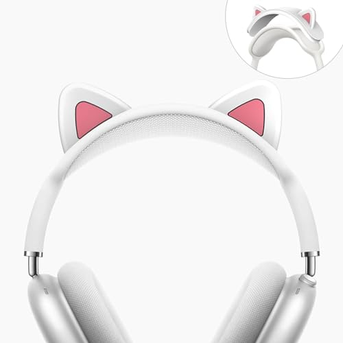 MOWYEOK Stirnbandabdeckung kompatibel mit AirPods Max, süßes Katzenohren Design weicher Silikon Kopfhörer Stirnbandschutz, für Top Pad Schutzhülle für AirPods Max(Weiß+Rosa)