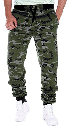Kamouflage joggingbyxor herr sportbyxor träningsbyxor fritidsbyxor sportbyxor med dragsko fickor fitness slim fit byxor löparbyxor klassiska jog byxor kamouflage militär avslappnad stil,