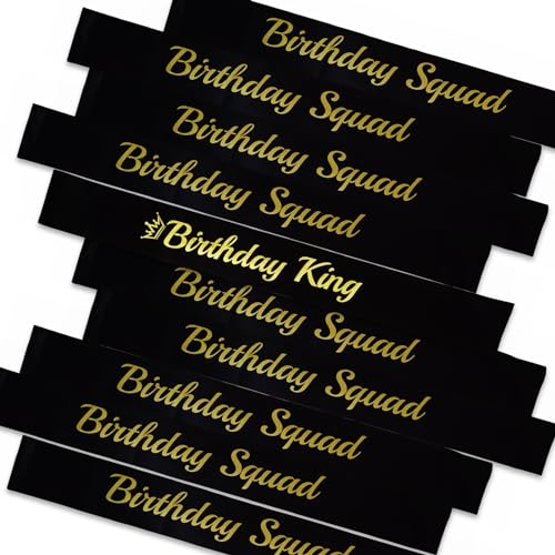 LXYXUUN 10 PCS Birthday Sash, Black Birthday King Sash and 9 Pcs Birthday Squad Sashes for Man or Boy Funny Birthday Party Favors Decorations