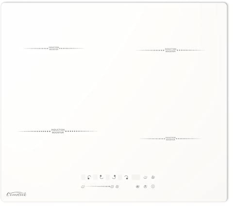 COVERCOOK Plug in Induction Hob White 13 Amp 2800W, 4 Zones Plug in Electric Induction Hob 60cm, Induction Cooktop Touch Control with Timer, Child Safety Lock, Keep Warm, Pause Function, Boost