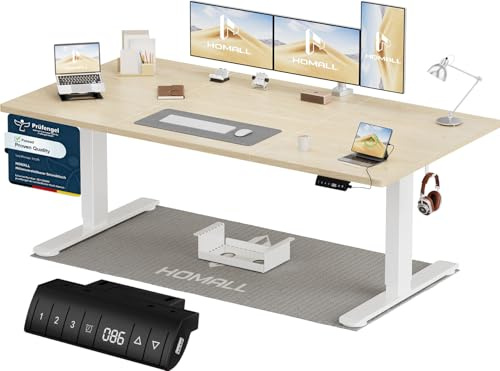 Homall Höhenverstellbarer Schreibtisch 180x80cm mit USB-A Ladeanschluss, Elektrischer Schreibtisch mit Kabel Management Tray, Standing Desk mit 3 Memory Funktion, Computertisch Beige