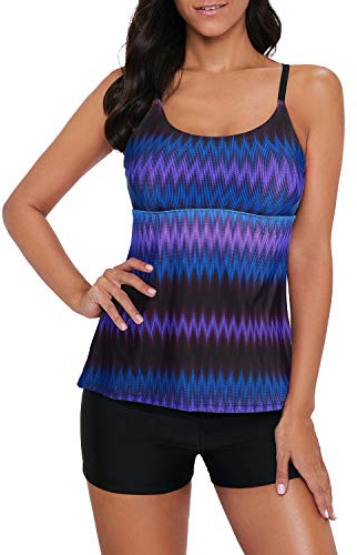 Tankini Sets for Women UK, Two Pieces Modest Swimwear Women, Retro Swimming Costume with Boyshorts for Beach Summer, Purple, 2XL