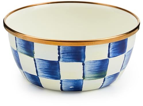 MACKENZIE-CHILDS Enamel Pinch Bowl, Small Bowl for Kitchen Ingredients, 1.5-Cup Capacity, Blue-and-White Royal Check