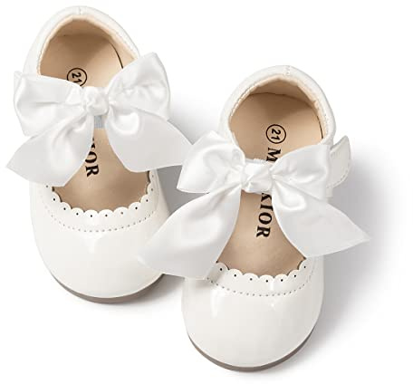 CENCIRILY Mary Jane - Zapatos planos para niña, bailarinas clásicas, con lazo, A01 blanco., 26 EU