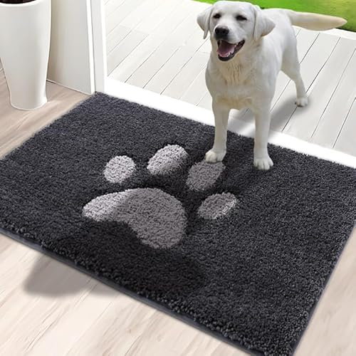 Oiilores Dirt Trapper Door Mat Indoor 60 x 90 cm, Non-Slip Washable Rug, Low-Profile Inside Doormats for Entryway, Super Absorbent Dog Mats for Muddy Paws, Dark Grey
