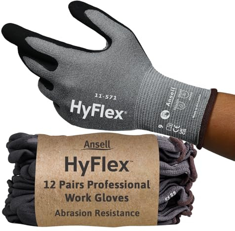 Ansell HyFlex HERO Series, Mehrzweck-Arbeitshandschuhe, Industrie-Schutzhandschuhe für Mechanik, Werkstatt und Montage, Schwarz