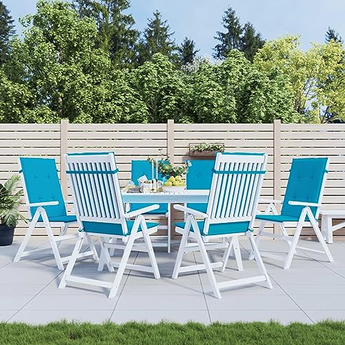 Gecheer Gartenstuhlauflage Gartenstuhl Auflage Gartenstuhl Kissen Sitzkissen Stuhlkissen Seitenkissen Polster Stuhlauflage Sitzauflagen Sitzpolster für Hochlehner 6 STK. Blau 120x50x3cm Stoff