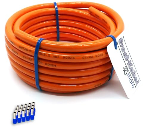 PUR-Leitung orange H07BQ-F 5x2,5mm2 Polyurethanleitung, Baustellenkabel, Industriekabel für den Außenbereich 5-100m inkl. 15 Aderendhülsen (25 Meter)