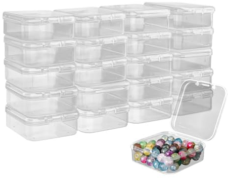 HJJMN 20 Piezas Mini Caja de Plástico Transparente, Caja de Almacenamiento de Objetos Pequeños Manualidades, Cuentas Cajas Rectangulares de Alta Transparencia con Tapa Abatible para Pastillas Joyas