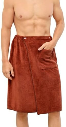 Albornoces para hombre, toallas de playa cortas, faldas de ducha, pantalones de ducha, envoltura de baño, spa, sauna, toalla de baño (color: marrón)