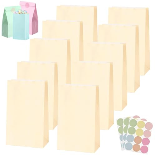 30 st baby orange presentpåse, papper pastell festväskor för barn, vuxenfester, liten födelsedagsfest gynnsam godisväska, kraftpapperspåsar med 36 klistermärken för presenter, jul, bröllop, påskfester