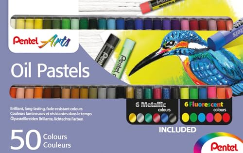Pentel PHN - Ceras pastel al óleo (50 colores, incluye metálico y neón, 50 unidades, colores surtidos)