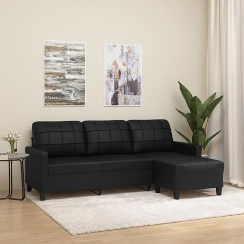 Willood 3-Sitzer-Sofa mit Hocker Schwarz 180 cm Kunstleder Loungesofa Lounge Sitzmöbel Wohnzimmer Sofas3201014