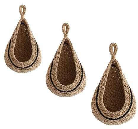Cestas tejidas a mano - Cesta de almacenamiento de pared tejida a mano, cesta de cocina trenzada, cesta colgante decorativa para organización