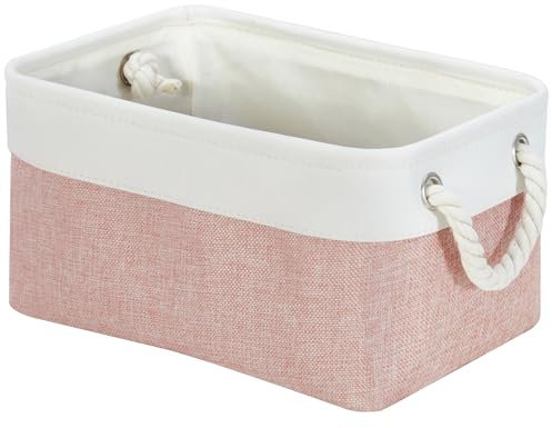 Mangata Soft Fabric Storage Boxes, Multi-Size, Rectangular Container Baskets for Shelf, Wardrobe, Toys and Clothes, 31x21x16 cm, Pink and White(Small, 1 Pack)