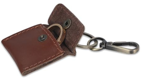CestAntiQ Handmade Full Grain Leather Ring Pouch Keychain – Engagement Case and Key Holder, Rustic Jewelry Organizer for Men Women, Vintage Leather Small Pouch for Gift (Tan)