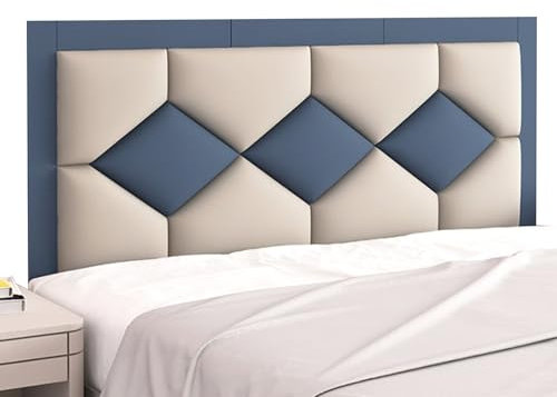 GOCHUSX 3D Selbstklebend Wandpolsterung, Abziehen Und Aufkleben Gepolstert Kopfteil Wandplatte, Softpack-Wandpaneele Aus Leder Für Schlafzimmer, Spielzimmer(Blue+beige,200x60cm)