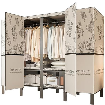 Installationsfreier Kleiderschrank, Schlafzimmer Kleiderschrank, tragbarer Kleiderschrank, klappbarer Kleiderschrank, dickerer Vollstahlrahmen, stark und haltbar, geeignet for Schlafzimmer(151cm/59.4i