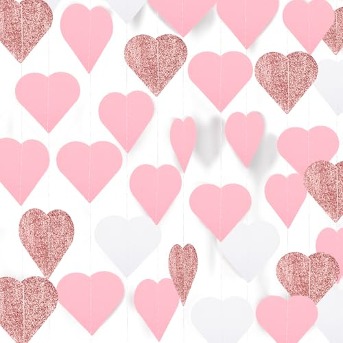Tyqour 120 Stück Herz Girlande Hochzeit Deckenhänger Banner mit HerzDeko, Hängend Herzgirlande, Herz Papier Rosa Deko, Girlande Geburtstag Mädchen für Heiratsantrag Deko,Romantische-Deko