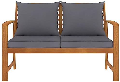 ULUYYUC Gartenhocker Bierbank Bierzeltgarnitur Klein Campingbank - Gartenbank 120 cm mit Dunkelgrauen Kissen Massivholz Akazie für Garten Balkon Terrasse Parks