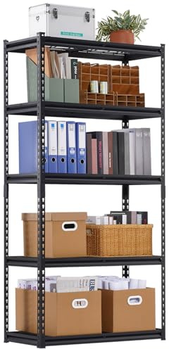 VEVOR Étagère de Rangement, 907 kg, Étagère de Garage Métallique Robuste Réglable, 5 Niveaux, 406,4x914,4x1828,8 mm, Meuble Rayonnages de Stockage, pour Cuisine, Atelier, sous-Sol, Buanderie, Noir