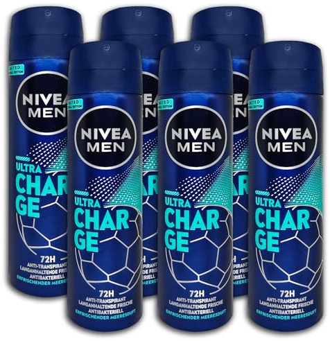 6 er Pack NIVEA MEN Ultra Charge Anti-Transpirant Deospray Deodorant Deo 6 x 150 ml