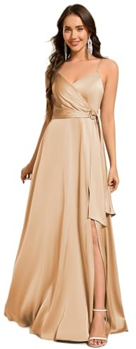 Ever-Pretty Vestido Dama de Honor Largos Elegante Cuello en V Vestido de Fiesta Manga Corta Cintura Imperio Champán 42