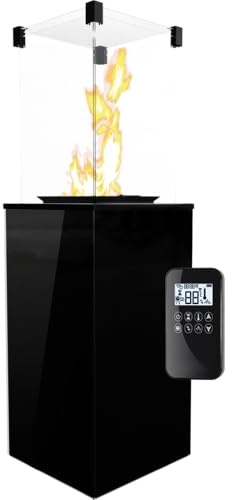 KRATKI Gas-Terrassenheizer PATIO 8,2 kW Schwarz – 4-seitiges Glas – Automatiksteuerung, Mobiler Outdoor Heizstrahler